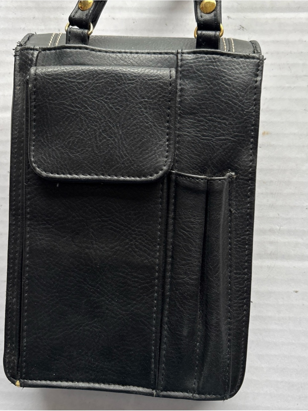 Source Unknown Black Leather -Multi Function Wristlet Clutch with Front Pocket